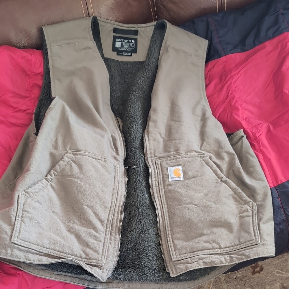 Carhartt Khaki Work Vest Sherpa Lined